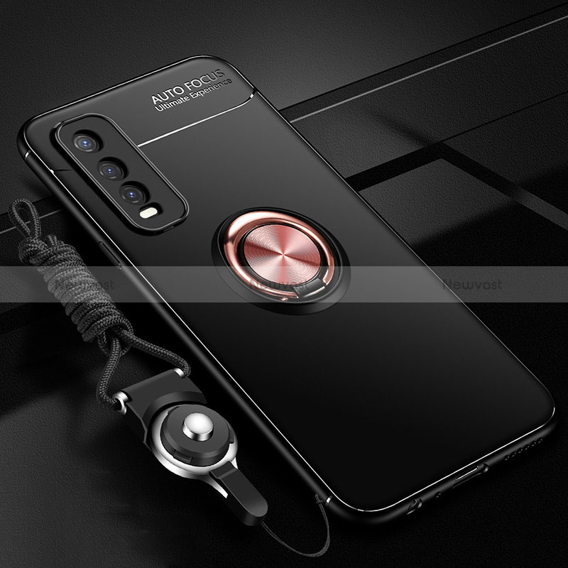 Ultra-thin Silicone Gel Soft Case Cover with Magnetic Finger Ring Stand SD3 for Vivo iQOO U1 Gold and Black