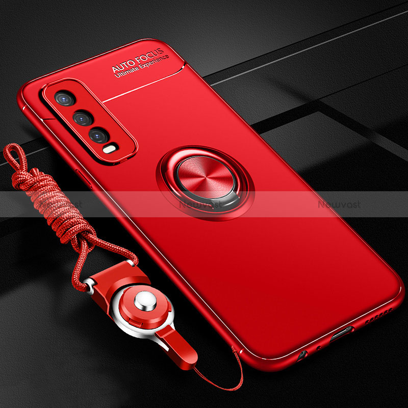 Ultra-thin Silicone Gel Soft Case Cover with Magnetic Finger Ring Stand SD3 for Vivo iQOO U1 Red