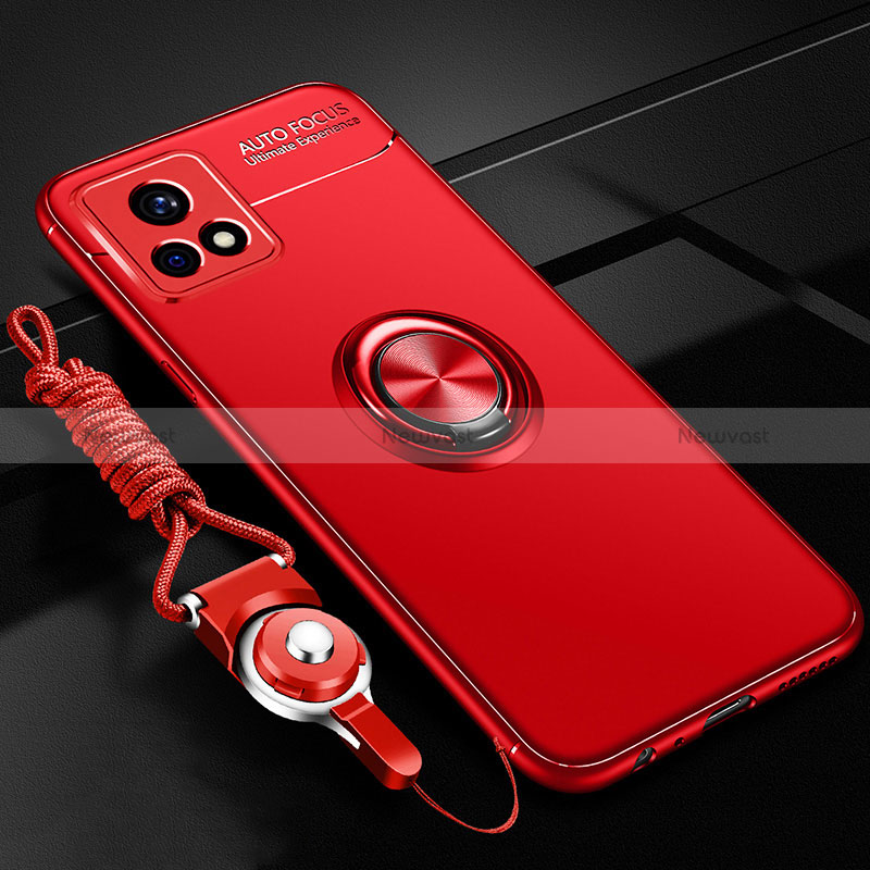 Ultra-thin Silicone Gel Soft Case Cover with Magnetic Finger Ring Stand SD3 for Vivo iQOO U3 5G Red