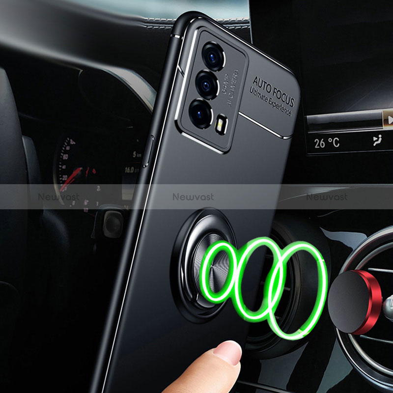 Ultra-thin Silicone Gel Soft Case Cover with Magnetic Finger Ring Stand SD3 for Vivo iQOO Z5 5G