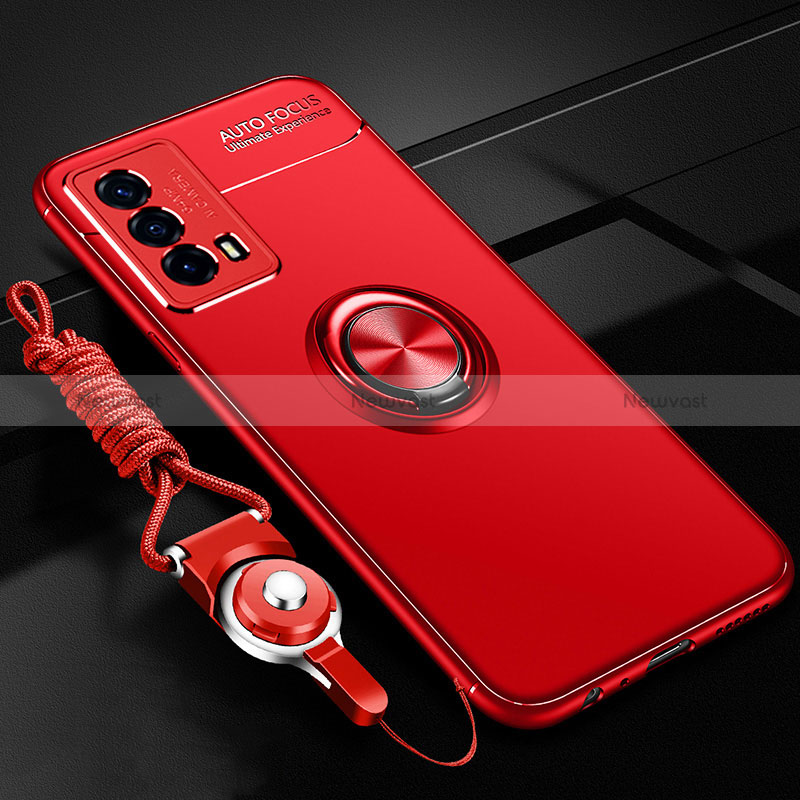 Ultra-thin Silicone Gel Soft Case Cover with Magnetic Finger Ring Stand SD3 for Vivo iQOO Z5 5G Red