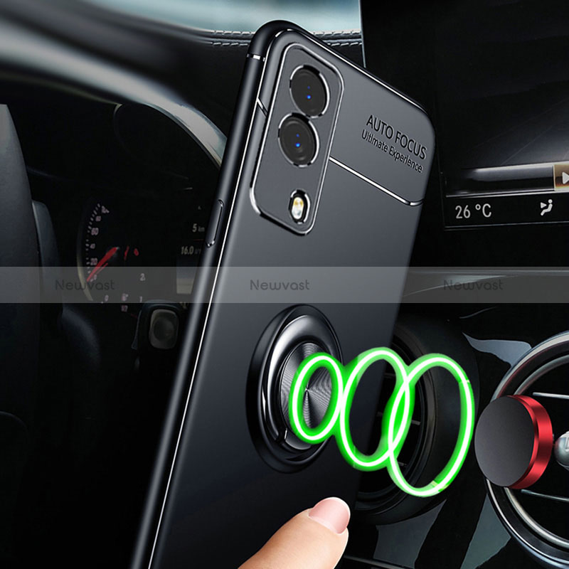 Ultra-thin Silicone Gel Soft Case Cover with Magnetic Finger Ring Stand SD3 for Vivo iQOO Z5x 5G