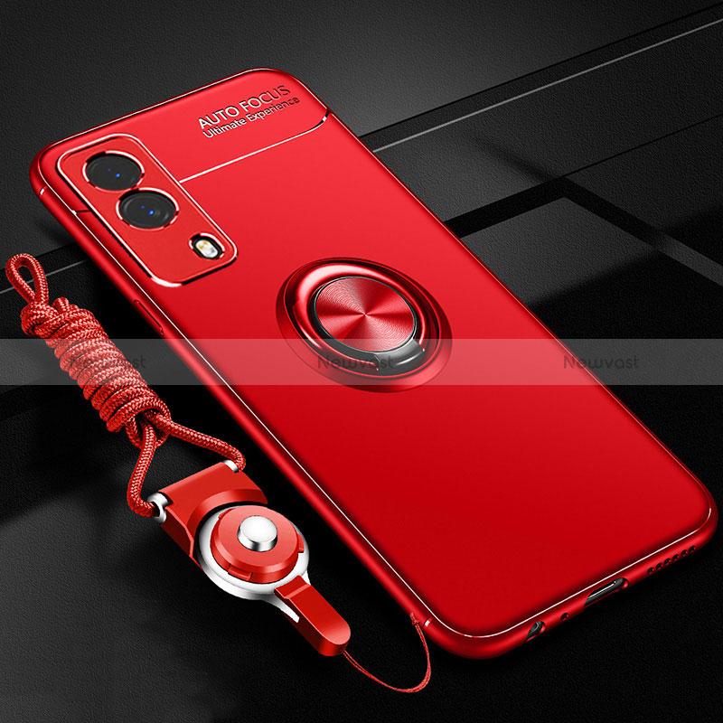 Ultra-thin Silicone Gel Soft Case Cover with Magnetic Finger Ring Stand SD3 for Vivo iQOO Z5x 5G Red