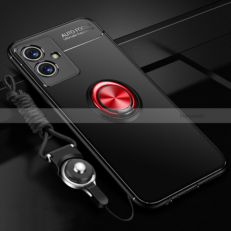 Ultra-thin Silicone Gel Soft Case Cover with Magnetic Finger Ring Stand SD3 for Vivo iQOO Z6 5G Red and Black