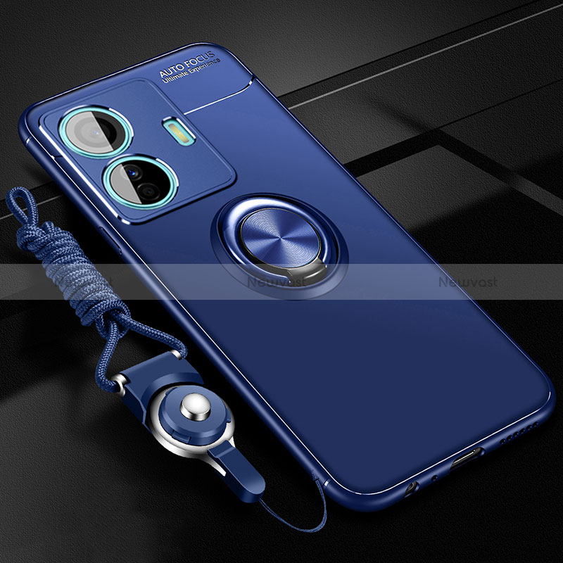 Ultra-thin Silicone Gel Soft Case Cover with Magnetic Finger Ring Stand SD3 for Vivo iQOO Z6 Pro 5G Blue