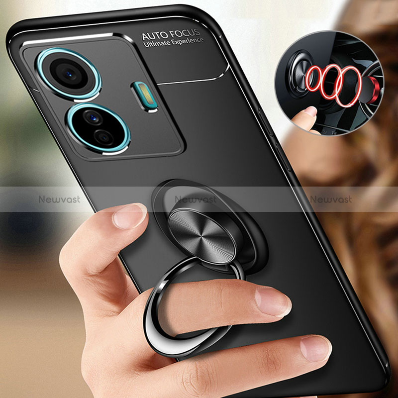 Ultra-thin Silicone Gel Soft Case Cover with Magnetic Finger Ring Stand SD3 for Vivo T1 5G