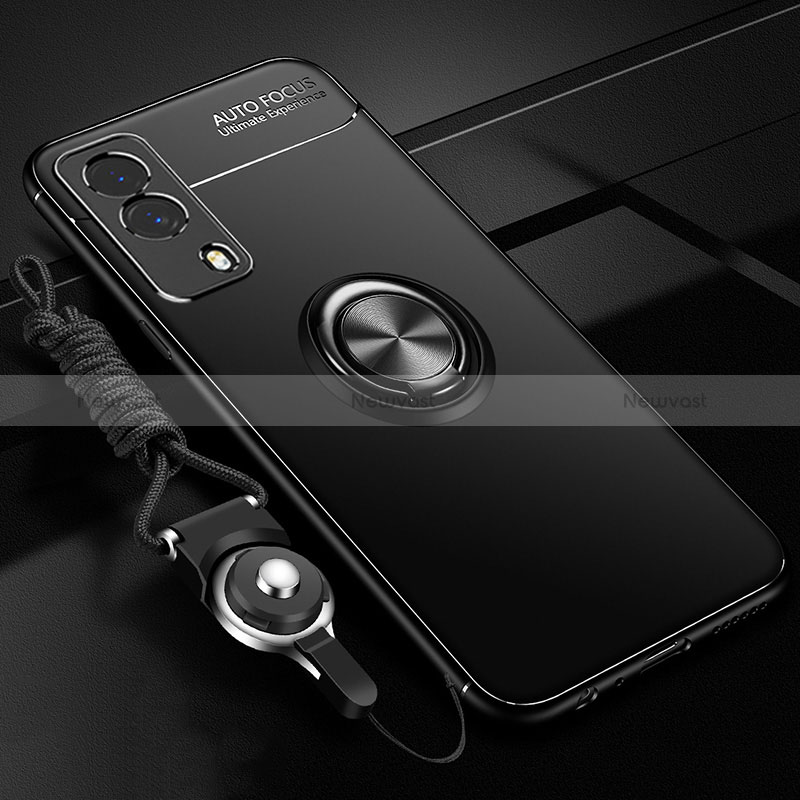 Ultra-thin Silicone Gel Soft Case Cover with Magnetic Finger Ring Stand SD3 for Vivo T1x 5G