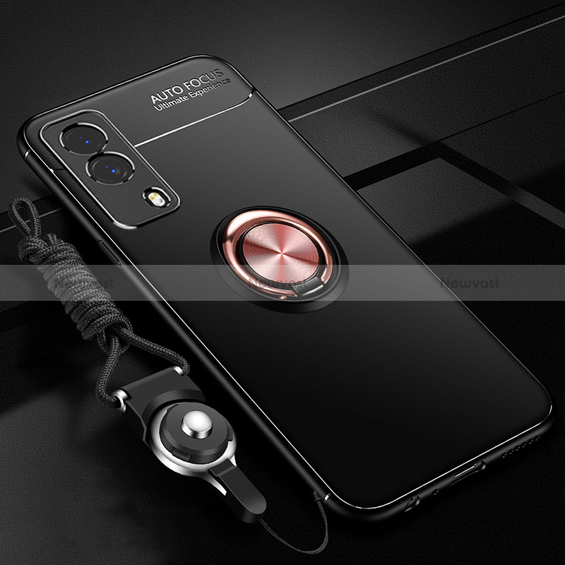 Ultra-thin Silicone Gel Soft Case Cover with Magnetic Finger Ring Stand SD3 for Vivo V21e 5G