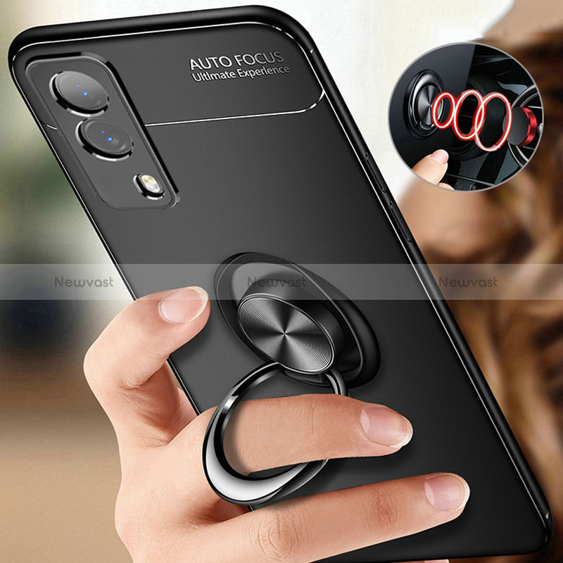 Ultra-thin Silicone Gel Soft Case Cover with Magnetic Finger Ring Stand SD3 for Vivo V21e 5G