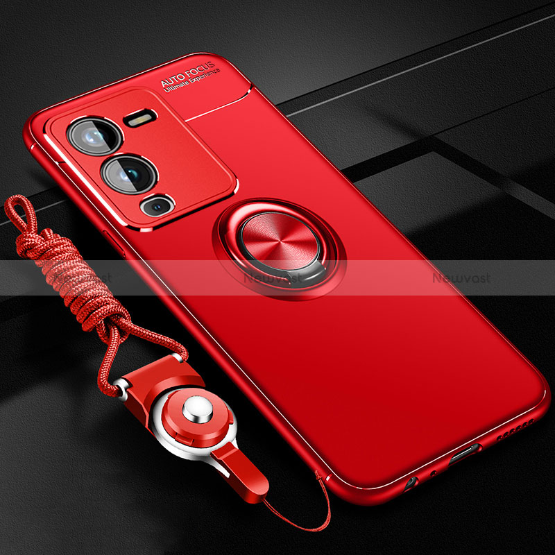 Ultra-thin Silicone Gel Soft Case Cover with Magnetic Finger Ring Stand SD3 for Vivo V25 Pro 5G Red