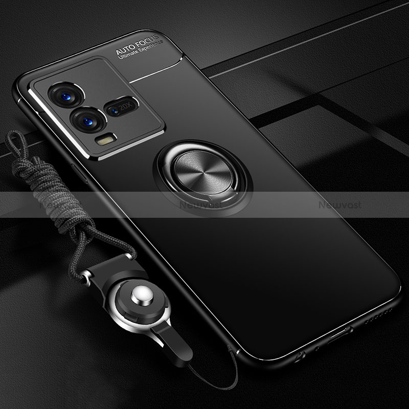 Ultra-thin Silicone Gel Soft Case Cover with Magnetic Finger Ring Stand SD3 for Vivo V25e Black