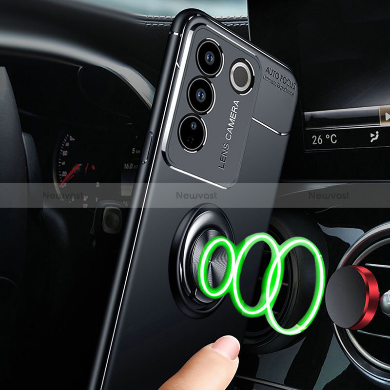 Ultra-thin Silicone Gel Soft Case Cover with Magnetic Finger Ring Stand SD3 for Vivo V27 5G