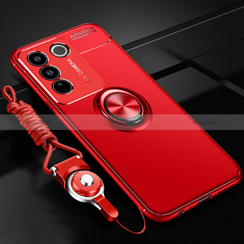 Ultra-thin Silicone Gel Soft Case Cover with Magnetic Finger Ring Stand SD3 for Vivo V27 5G Red