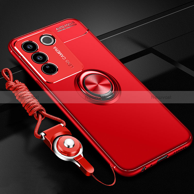 Ultra-thin Silicone Gel Soft Case Cover with Magnetic Finger Ring Stand SD3 for Vivo V27e 5G