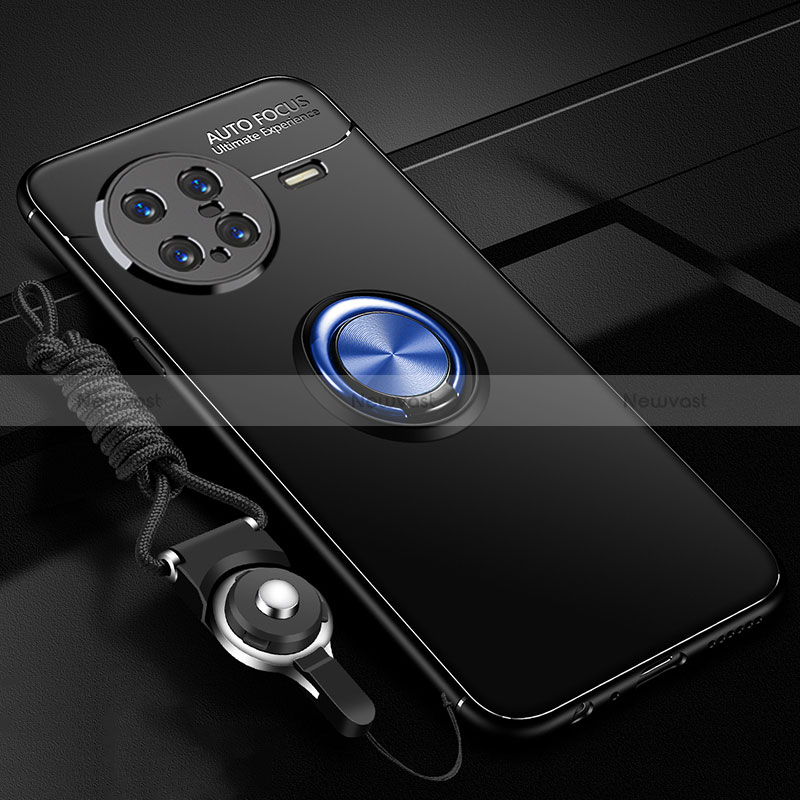 Ultra-thin Silicone Gel Soft Case Cover with Magnetic Finger Ring Stand SD3 for Vivo X Note Blue and Black