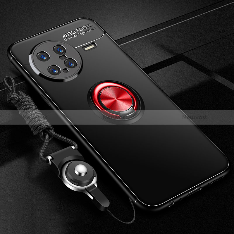 Ultra-thin Silicone Gel Soft Case Cover with Magnetic Finger Ring Stand SD3 for Vivo X Note Red and Black