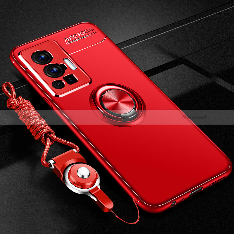 Ultra-thin Silicone Gel Soft Case Cover with Magnetic Finger Ring Stand SD3 for Vivo X70 Pro 5G Red