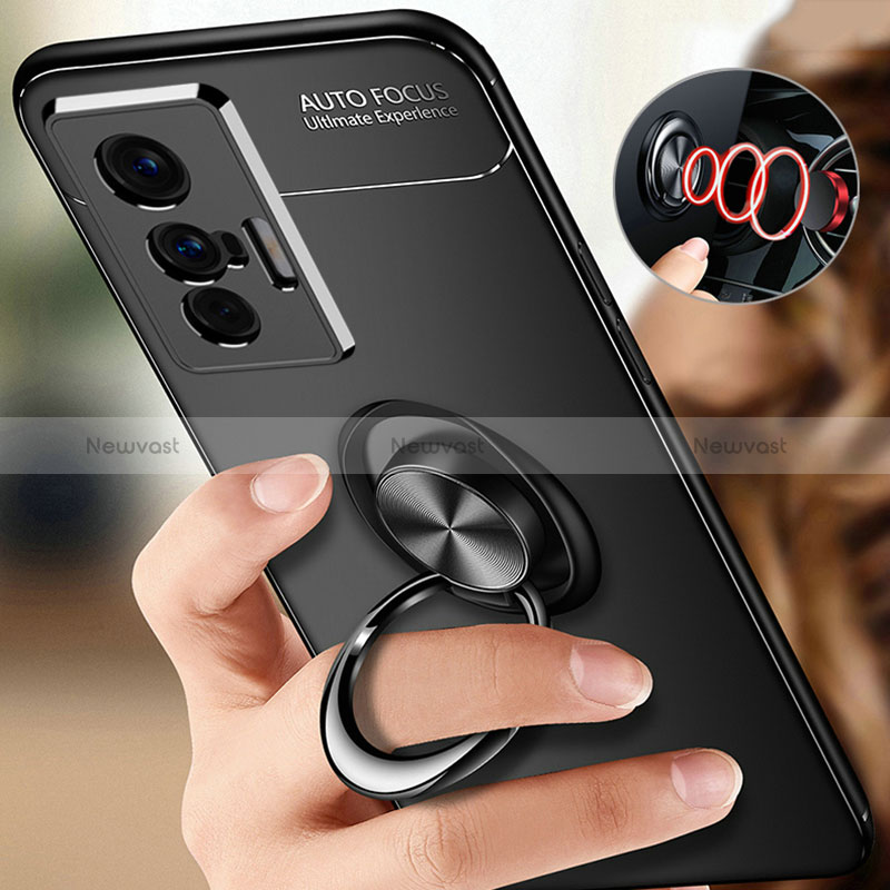 Ultra-thin Silicone Gel Soft Case Cover with Magnetic Finger Ring Stand SD3 for Vivo X70t