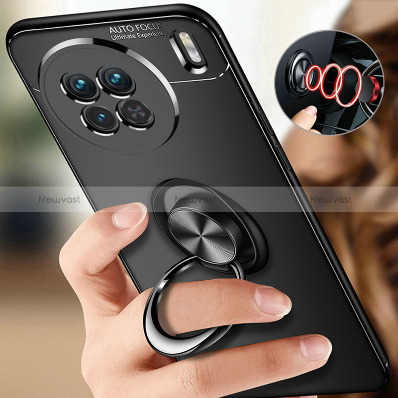 Ultra-thin Silicone Gel Soft Case Cover with Magnetic Finger Ring Stand SD3 for Vivo X90 5G