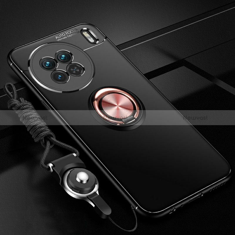 Ultra-thin Silicone Gel Soft Case Cover with Magnetic Finger Ring Stand SD3 for Vivo X90 Pro 5G