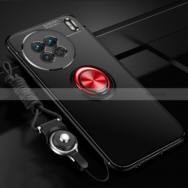 Ultra-thin Silicone Gel Soft Case Cover with Magnetic Finger Ring Stand SD3 for Vivo X90 Pro+ Plus 5G Red and Black