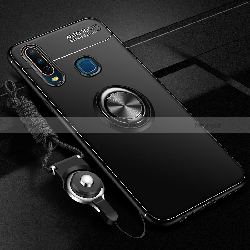 Ultra-thin Silicone Gel Soft Case Cover with Magnetic Finger Ring Stand SD3 for Vivo Y11 Black