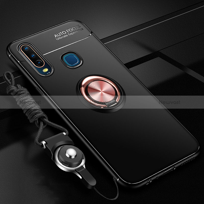 Ultra-thin Silicone Gel Soft Case Cover with Magnetic Finger Ring Stand SD3 for Vivo Y11 Gold and Black