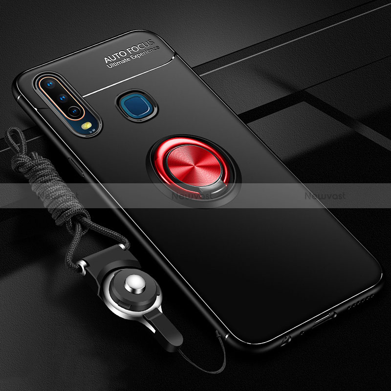 Ultra-thin Silicone Gel Soft Case Cover with Magnetic Finger Ring Stand SD3 for Vivo Y11 Red and Black