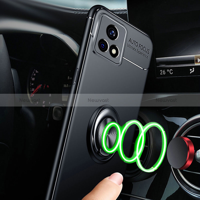 Ultra-thin Silicone Gel Soft Case Cover with Magnetic Finger Ring Stand SD3 for Vivo Y31s 5G