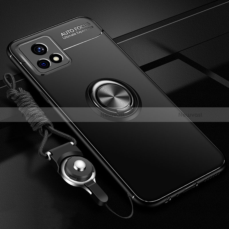 Ultra-thin Silicone Gel Soft Case Cover with Magnetic Finger Ring Stand SD3 for Vivo Y31s 5G Black