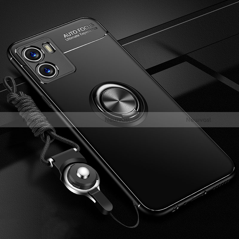Ultra-thin Silicone Gel Soft Case Cover with Magnetic Finger Ring Stand SD3 for Vivo Y32t Black