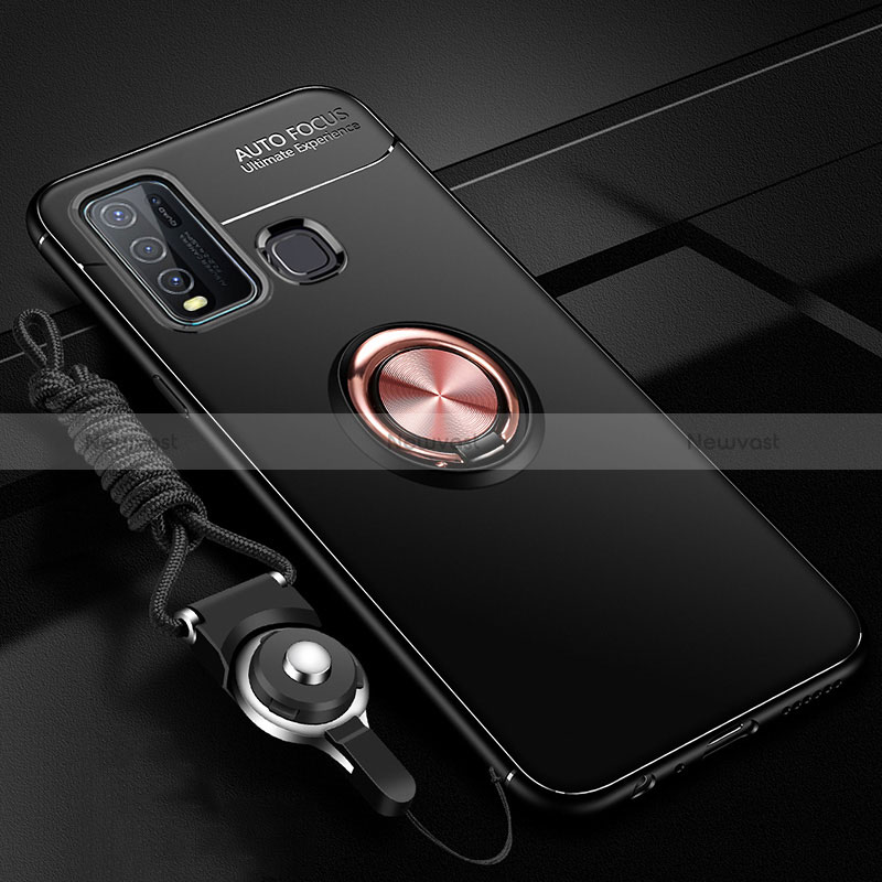 Ultra-thin Silicone Gel Soft Case Cover with Magnetic Finger Ring Stand SD3 for Vivo Y50 Gold and Black