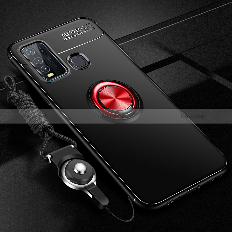 Ultra-thin Silicone Gel Soft Case Cover with Magnetic Finger Ring Stand SD3 for Vivo Y50 Red and Black