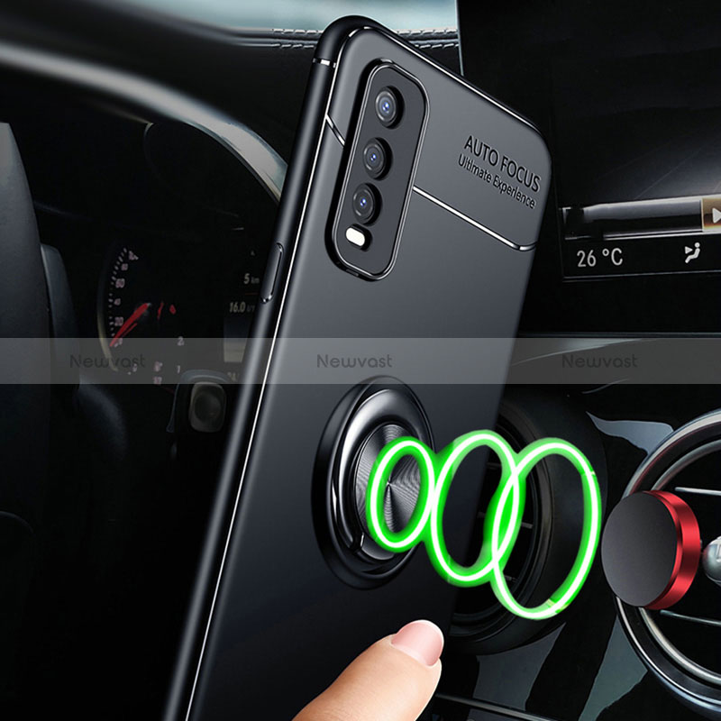 Ultra-thin Silicone Gel Soft Case Cover with Magnetic Finger Ring Stand SD3 for Vivo Y51s 5G