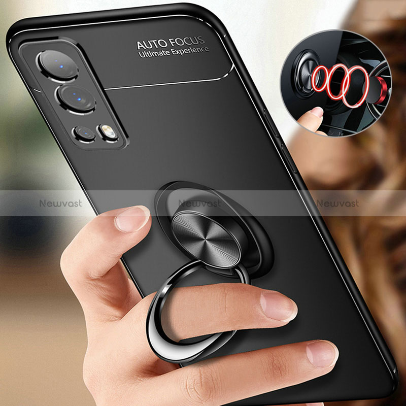 Ultra-thin Silicone Gel Soft Case Cover with Magnetic Finger Ring Stand SD3 for Vivo Y52 5G