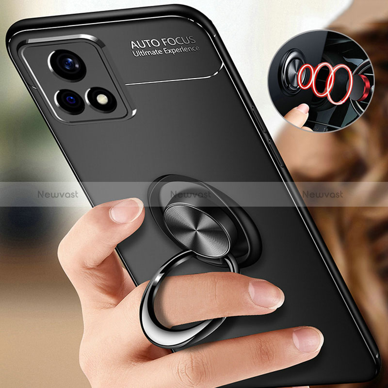 Ultra-thin Silicone Gel Soft Case Cover with Magnetic Finger Ring Stand SD3 for Vivo Y52s 5G