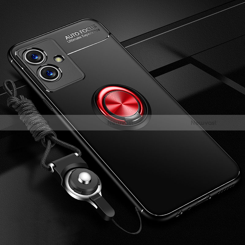 Ultra-thin Silicone Gel Soft Case Cover with Magnetic Finger Ring Stand SD3 for Vivo Y55s 5G Red and Black