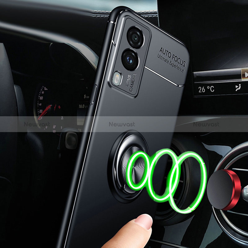 Ultra-thin Silicone Gel Soft Case Cover with Magnetic Finger Ring Stand SD3 for Vivo Y71t 5G