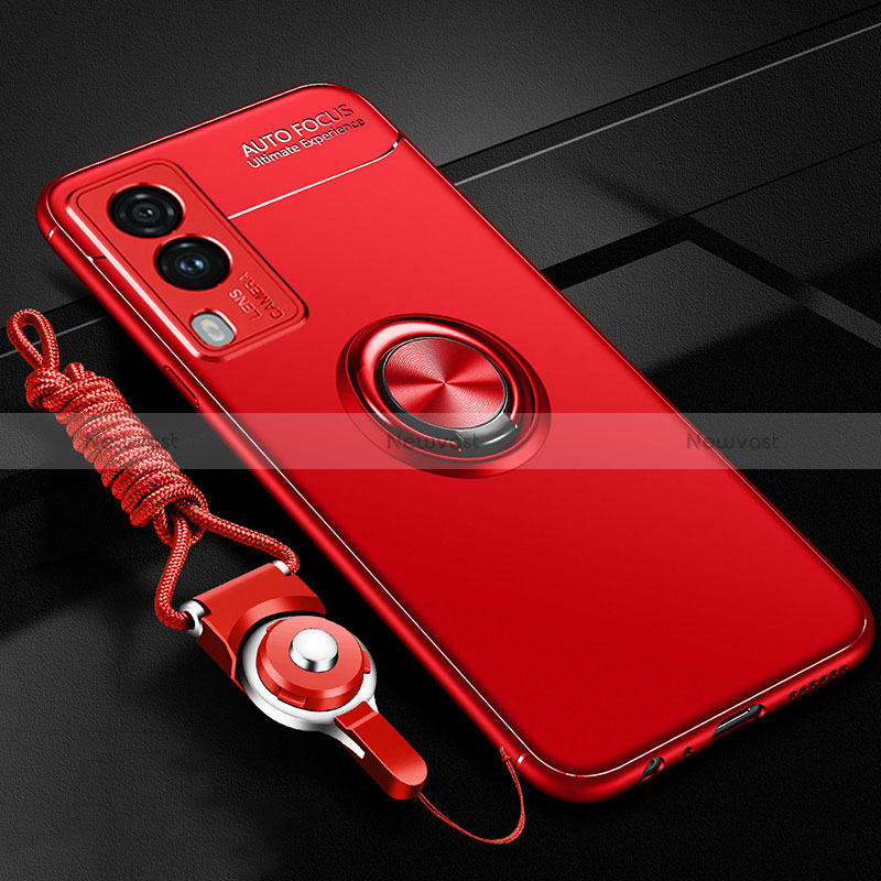 Ultra-thin Silicone Gel Soft Case Cover with Magnetic Finger Ring Stand SD3 for Vivo Y71t 5G Red