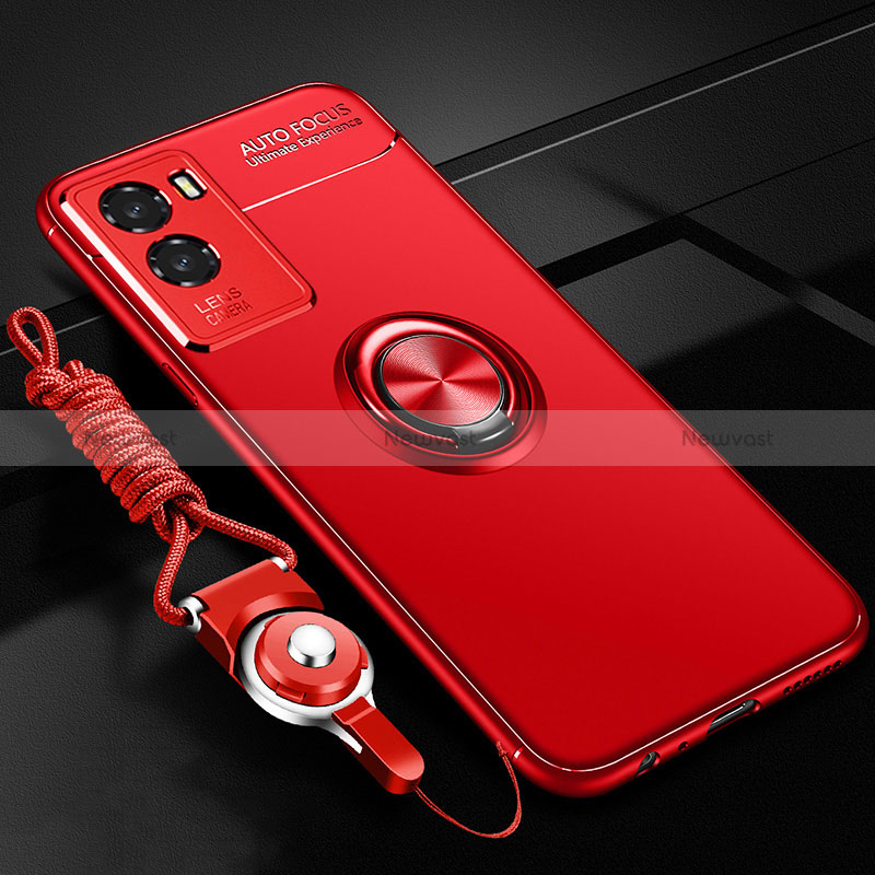 Ultra-thin Silicone Gel Soft Case Cover with Magnetic Finger Ring Stand SD3 for Vivo Y72t Red