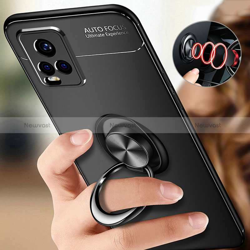 Ultra-thin Silicone Gel Soft Case Cover with Magnetic Finger Ring Stand SD3 for Vivo Y73 (2021)