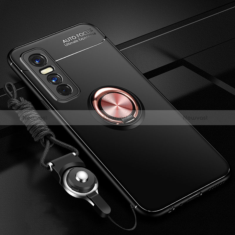 Ultra-thin Silicone Gel Soft Case Cover with Magnetic Finger Ring Stand SD3 for Vivo Y73s 5G