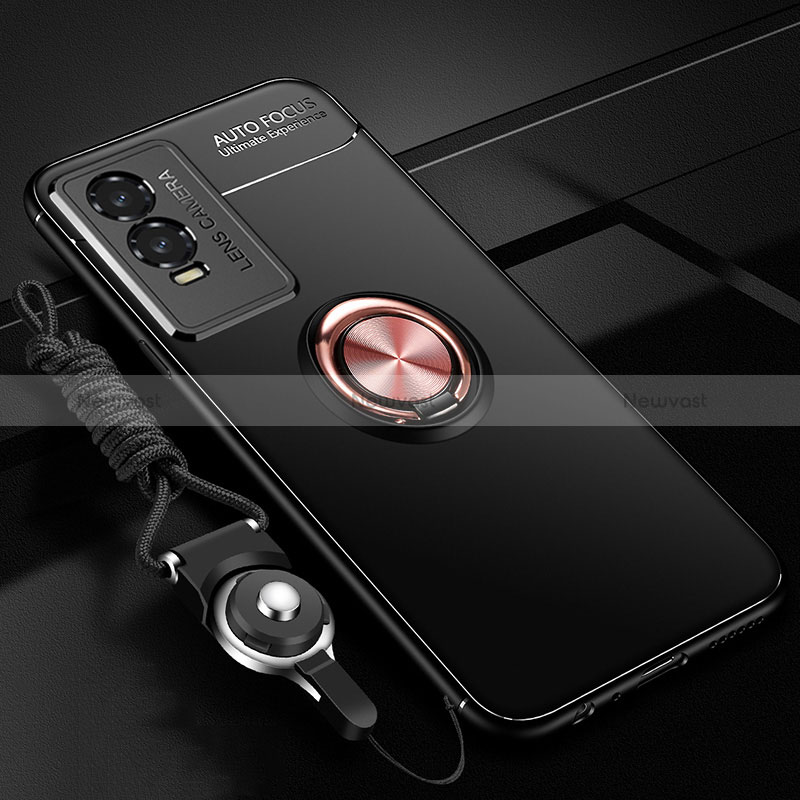 Ultra-thin Silicone Gel Soft Case Cover with Magnetic Finger Ring Stand SD3 for Vivo Y74s 5G