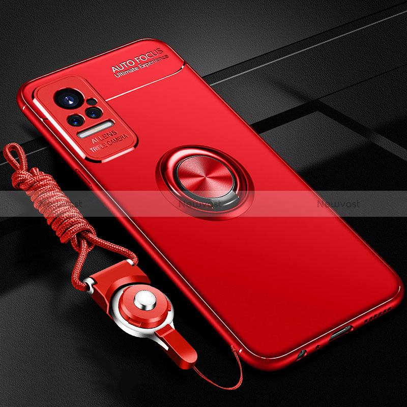 Ultra-thin Silicone Gel Soft Case Cover with Magnetic Finger Ring Stand SD3 for Xiaomi Civi 1S 5G Red