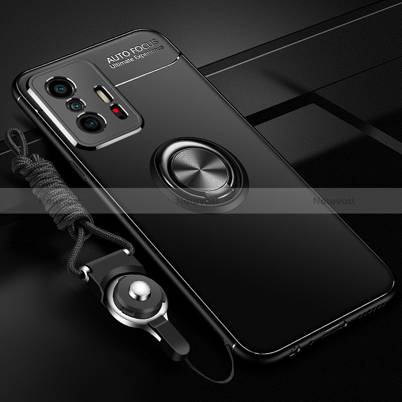 Ultra-thin Silicone Gel Soft Case Cover with Magnetic Finger Ring Stand SD3 for Xiaomi Mi 11T Pro 5G Black