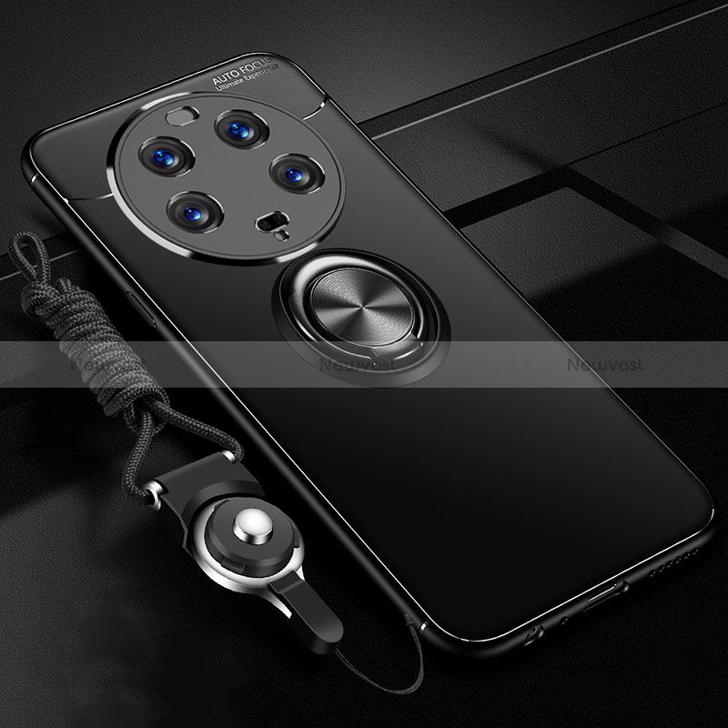 Ultra-thin Silicone Gel Soft Case Cover with Magnetic Finger Ring Stand SD3 for Xiaomi Mi 13 Ultra 5G Black