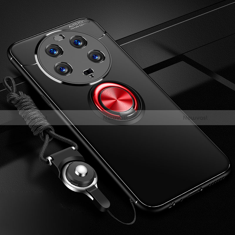 Ultra-thin Silicone Gel Soft Case Cover with Magnetic Finger Ring Stand SD3 for Xiaomi Mi 13 Ultra 5G Red and Black