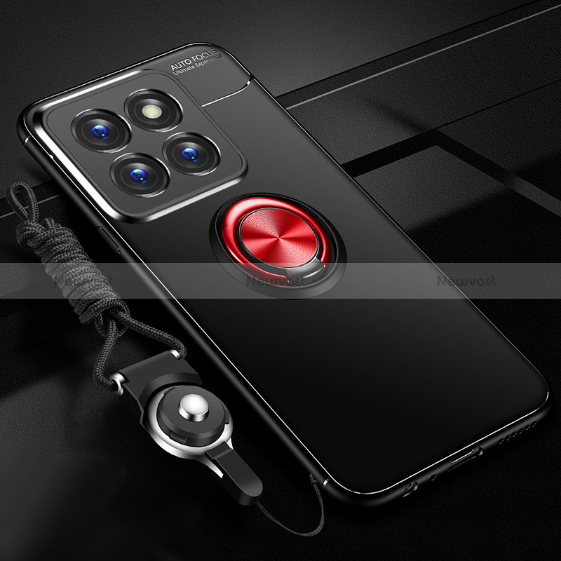 Ultra-thin Silicone Gel Soft Case Cover with Magnetic Finger Ring Stand SD3 for Xiaomi Mi 14 5G Red and Black