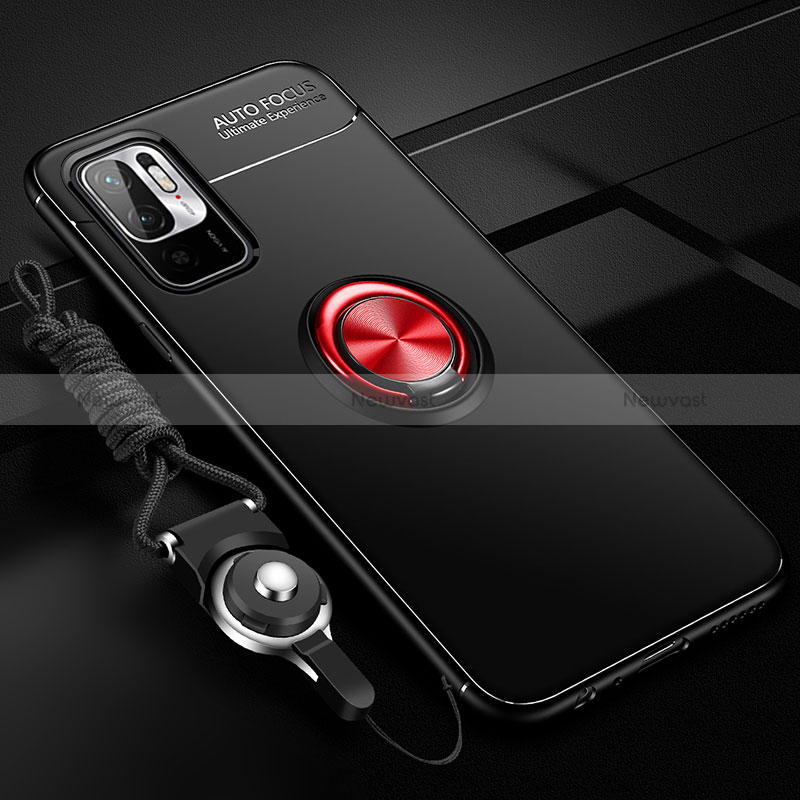 Ultra-thin Silicone Gel Soft Case Cover with Magnetic Finger Ring Stand SD3 for Xiaomi POCO M3 Pro 5G Red and Black