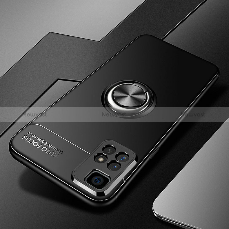 Ultra-thin Silicone Gel Soft Case Cover with Magnetic Finger Ring Stand SD3 for Xiaomi Poco M4 Pro 5G